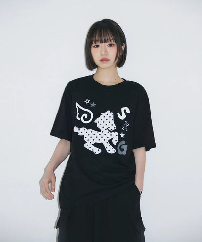[SLEEKGLOW] Dot Pony Applique T-shirt [Black]