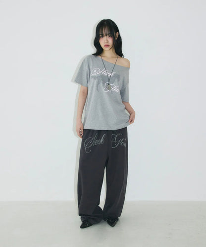 [SLEEKGLOW] Horse One-Shoulder T-Shirt [Gray]