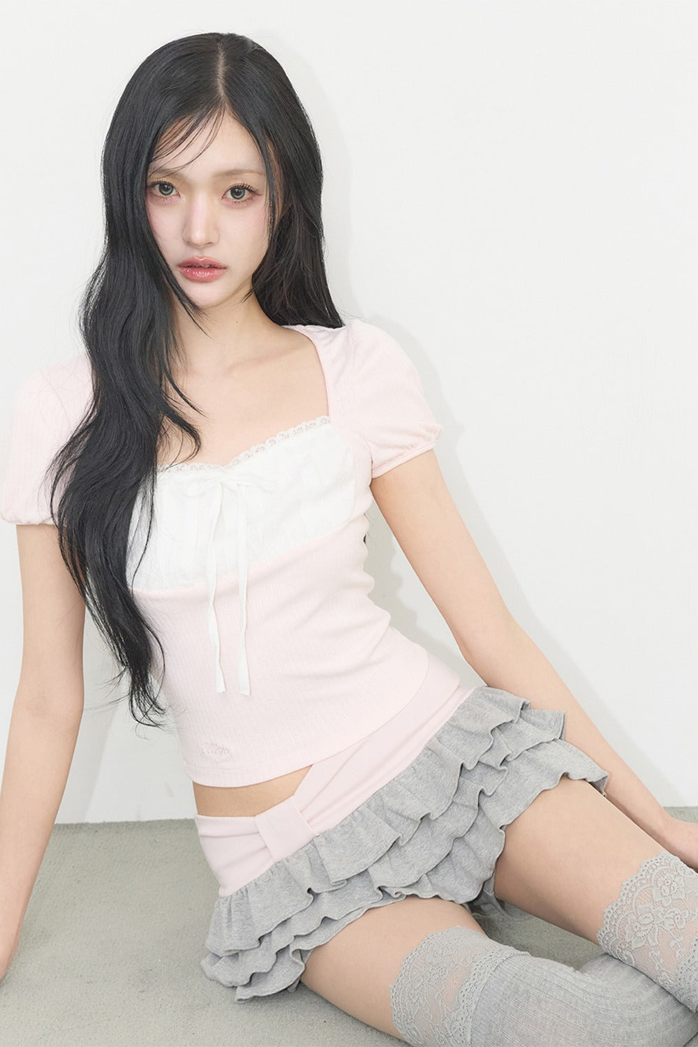 [ILLIGO] Rosie Lace Square Neck Tee (4 Colours)