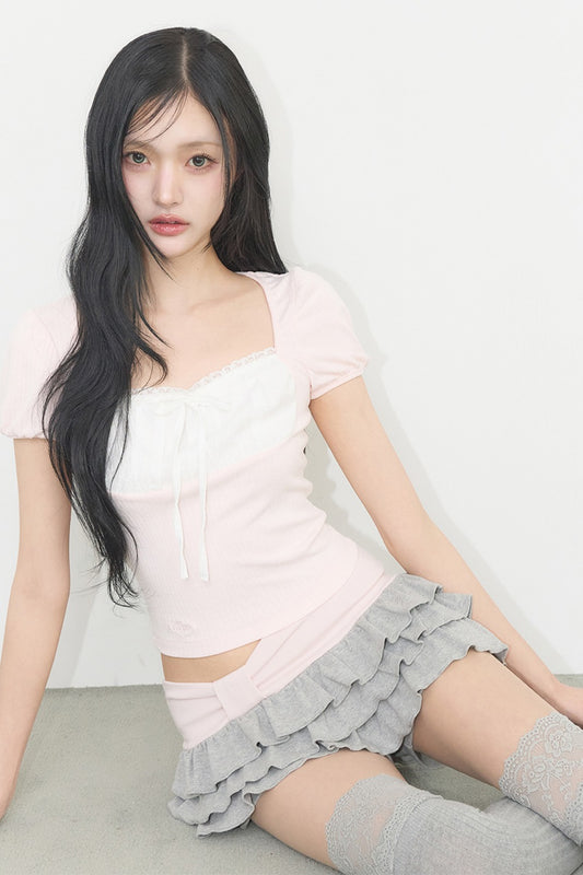[ILLIGO] Rosie Lace Square Neck Tee (4 Colours)