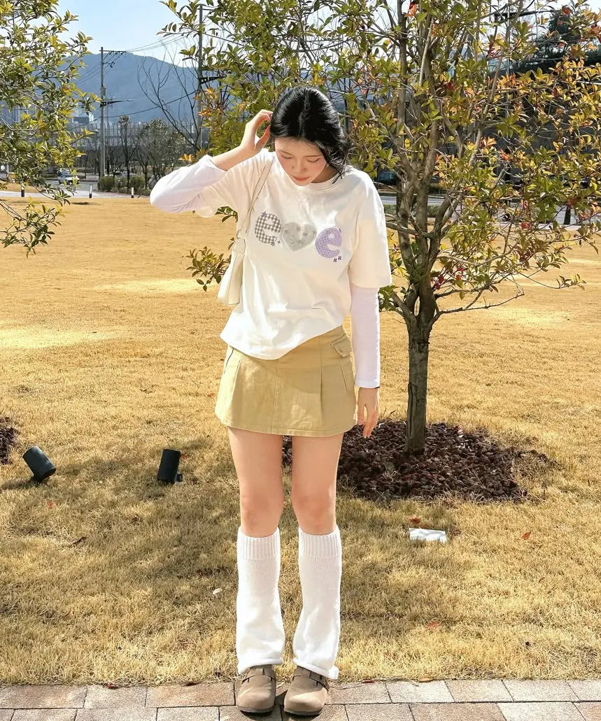 [Ambler] Angel & Star Elements Check Patch Short Sleeve T-shirt (Oversized/ Crop/ 2 Colours)