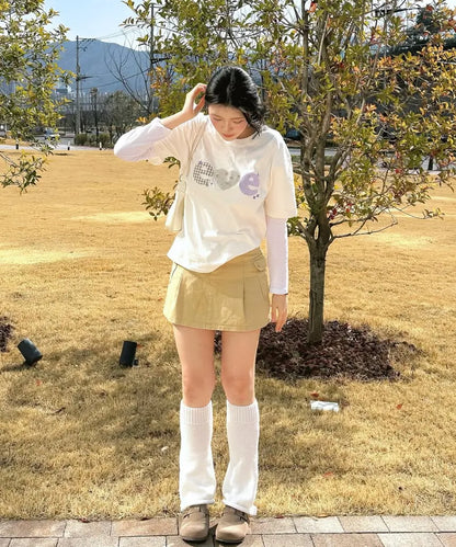 [Ambler] Angel & Star Elements Check Patch Short Sleeve T-shirt (Oversized/ Crop/ 2 Colours)