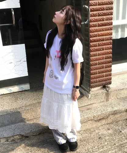 [Ambler] Angel & Star Elements Check Patch Short Sleeve T-shirt (Oversized/ Crop/ 2 Colours)