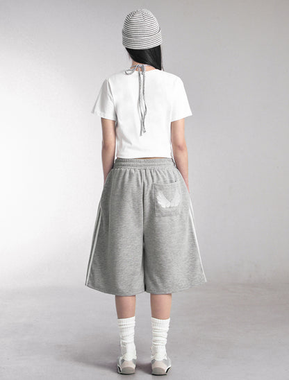 [LOOXP] Track Angel Embroidered Back Pocket Bermuda Pants Grey