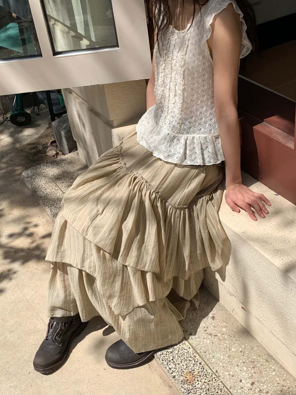 Luka Pleated Flare Skirt – Sheer Layered with Banded Waist (2 Colours)