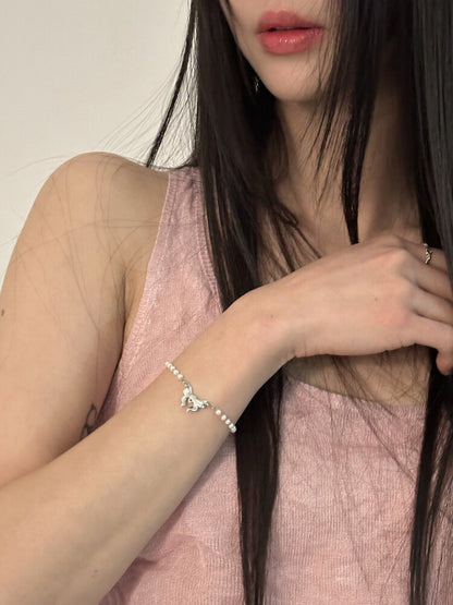 [OFUSE] Lace ribbon bracelet (Pearl/ Chain)