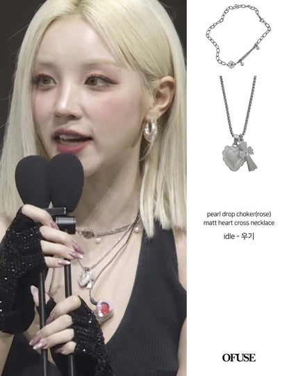 [OFUSE] IDLE Yuqi's pick! Matt heart cross necklace