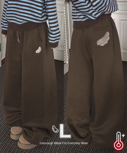 [LOOXP MADE] Sheepskin Short & Long Angel Embroidery Cut-Line Banding Wide Training Long Pants
