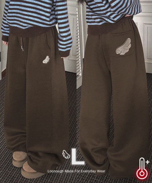 [LOOXP MADE] Sheepskin Short & Long Angel Embroidery Cut-Line Banding Wide Training Long Pants