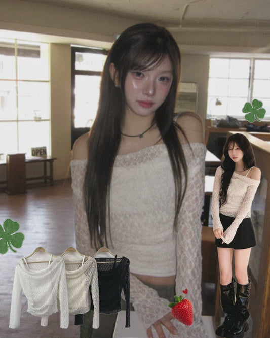 Off shoulder lace tank top set